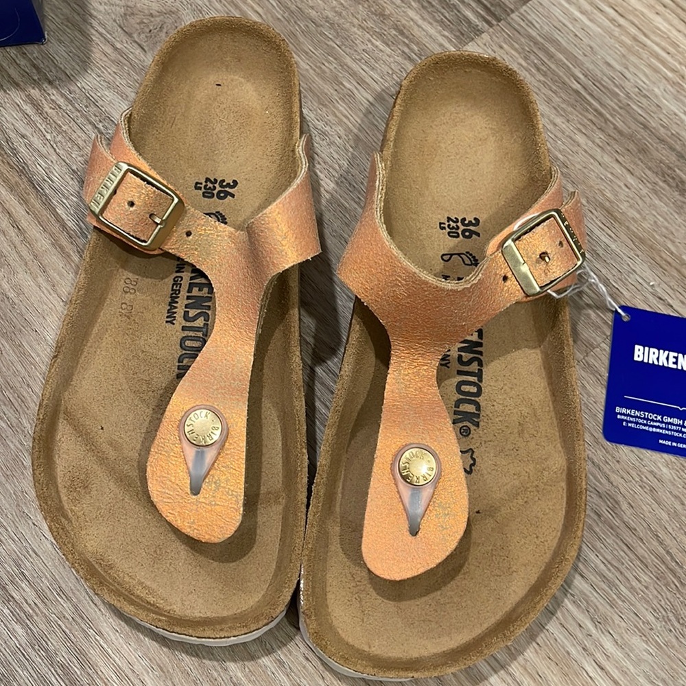 Gizeh Birkenstock in washed metallic sea copper size 36